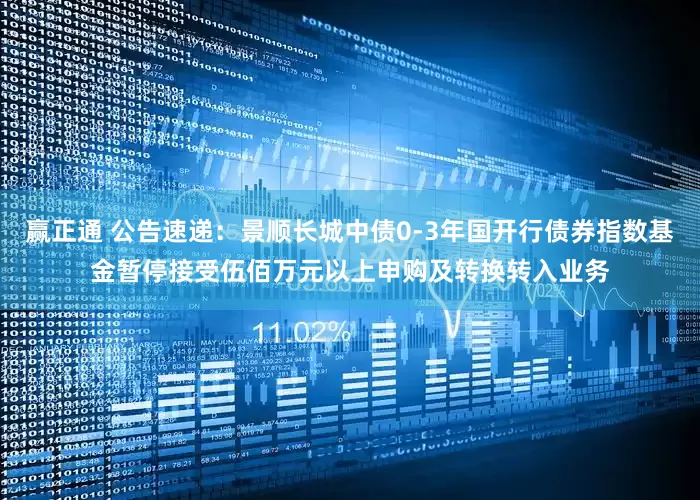 赢正通 公告速递：景顺长城中债0-3年国开行债券指数基金暂停接受伍佰万元以上申购及转换转入业务